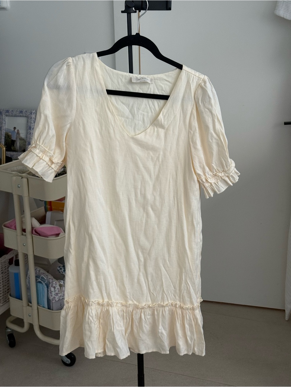 Light Cream Ruffle-Hem Mini Dress